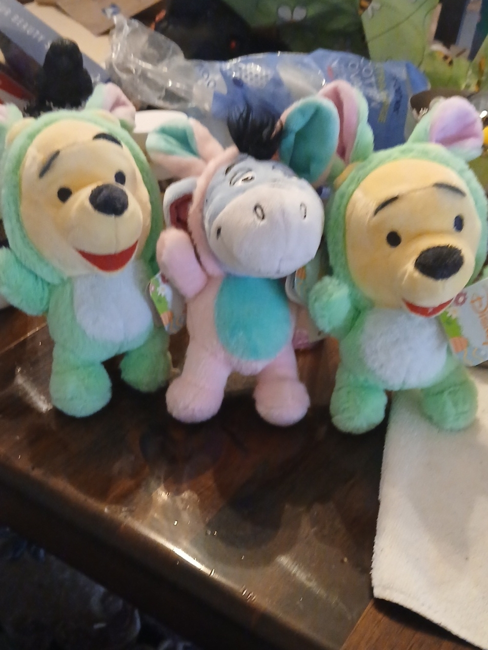 Disney Winnie the Pooh & Eeyore Plush Trio - Green, Pink, Blue Set Of 3